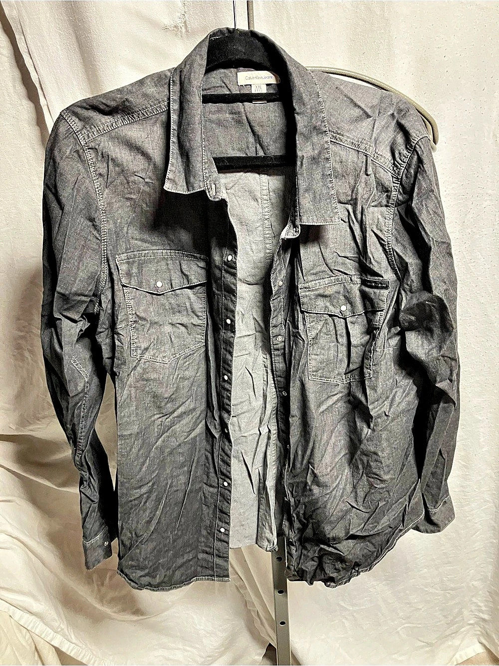 Calvin Klein Jeans Gray Snap Front Shirt Size XXL Like New